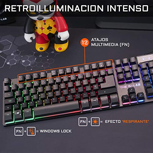 THE G-LAB Combo Krypton Pack de Teclado Gaming USB y Ratón Multicolor Retroiluminación – Teclado Gaming QWERTY - Incluye Ñ - Anti-Ghosting + Ratón Gaming 6 Botones 3200 dpi – PC PS4 Xbox One (Negro)