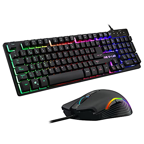 THE G-LAB Combo Krypton Pack de Teclado Gaming USB y Ratón Multicolor Retroiluminación – Teclado Gaming QWERTY - Incluye Ñ - Anti-Ghosting + Ratón Gaming 6 Botones 3200 dpi – PC PS4 Xbox One (Negro)