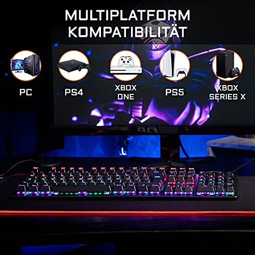 THE G-LAB Keyz Carbon V3 Teclado mecánico para Juegos QWERTZ Blue Switches - Teclado LED Multicolor para Juegos con luz de Fondo, Anti-Fantasma - Compatible con PC/PS4/PS5/Xbox One/Xbox Series X