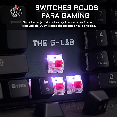 THE G-LAB Keyz Rubidium Teclado Mecánico Gaming QWERTY – Incluye Ñ – Alto Rendimiento – Teclado Mecánico Red Switch – Retroiluminación RGB, Anti-ghosting, ReposaMuñecas - PC PS4 Xbox One (Negro)