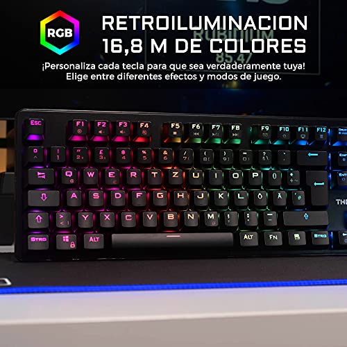 THE G-LAB Keyz Rubidium Teclado Mecánico Gaming QWERTY – Incluye Ñ – Alto Rendimiento – Teclado Mecánico Red Switch – Retroiluminación RGB, Anti-ghosting, ReposaMuñecas - PC PS4 Xbox One (Negro)