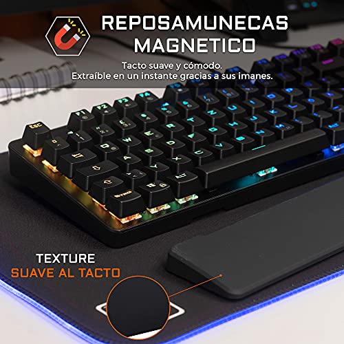 THE G-LAB Keyz Rubidium Teclado Mecánico Gaming QWERTY – Incluye Ñ – Alto Rendimiento – Teclado Mecánico Red Switch – Retroiluminación RGB, Anti-ghosting, ReposaMuñecas - PC PS4 Xbox One (Negro)