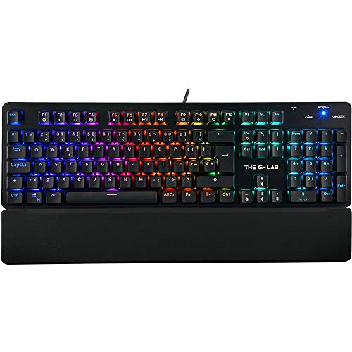 THE G-LAB Keyz Rubidium Teclado Mecánico Gaming QWERTY – Incluye Ñ – Alto Rendimiento – Teclado Mecánico Red Switch – Retroiluminación RGB, Anti-ghosting, ReposaMuñecas - PC PS4 Xbox One (Negro)