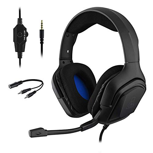 THE G-LAB Korp COBALT Auriculares Gaming - Auriculares estéreo, Ultra Ligero, Auriculares con Micrófono, Jack de 3.5 mm para PC, PS4, Xbox One, Mac, Tablet PC, Switch, Smartphone (Negro)
