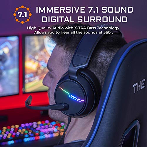 THE G-LAB Korp THALLIUM Auriculares Gaming - USB 7.1 Digital Surround, Micrófono con cancelación de ruido, LED RGB - Compatible con PC PS4, Negro