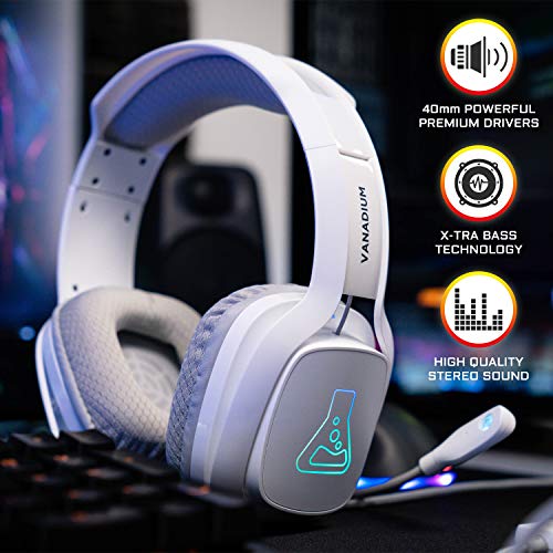 THE G-LAB Korp Vanadium Auriculares Gaming - Auriculares estéreo, Ultra Ligero, RGB - Auriculares con Micrófono, Jack de 3.5 mm para PC/PS4/Xbox One/Nintendo Switch/Mac/Smartphone - Nuevo (Blanco)