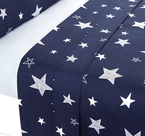 TIENDA EURASIA® Juego de Sabanas 3 Piezas - Estampados Originales y Modernos - Sabanas Cama 135 - 100% Poliester - Tacto Suave (Estrellas, Cama 135 / 135 x 190-200 cm)