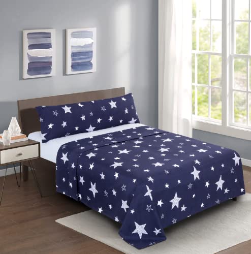 TIENDA EURASIA® Juego de Sabanas 3 Piezas - Estampados Originales y Modernos - Sabanas Cama 135 - 100% Poliester - Tacto Suave (Estrellas, Cama 135 / 135 x 190-200 cm)
