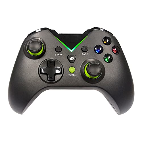 Tigerlily Enterprises Black with Green Light 2.4GHz Wireless Game Controller Gamepad Joystick With Dual Motor Vibration & Backlit Keys for Xbox One Series S/X, PS3 & Microsoft PC - No Headset Jack.