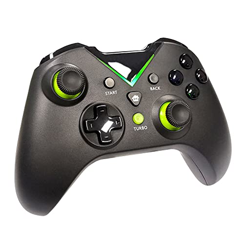 Tigerlily Enterprises Black with Green Light 2.4GHz Wireless Game Controller Gamepad Joystick With Dual Motor Vibration & Backlit Keys for Xbox One Series S/X, PS3 & Microsoft PC - No Headset Jack.