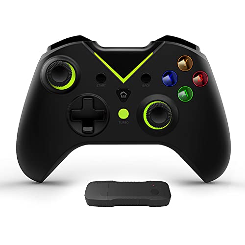 Tigerlily Enterprises Black with Green Light 2.4GHz Wireless Game Controller Gamepad Joystick With Dual Motor Vibration & Backlit Keys for Xbox One Series S/X, PS3 & Microsoft PC - No Headset Jack.