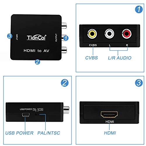 Tihokile HDMI a AV Adaptador 1080P HDMI a AV RCA CVBS Compuesto Video Audio Convertidor Apoyo PAL/NTSC para PC Laptop Wii PS3 PS4 TV STB VHS BLU-Ray DVD