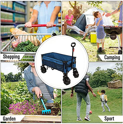 Timber Ridge Carro Playa Ruedas Grandes, Carrito Plegable Transporte para Jardín Playa Campaña Compra al Aire Libre, Carreta con Bolsa de Cubierta Mango Ajustable hasta 80kg, Azul