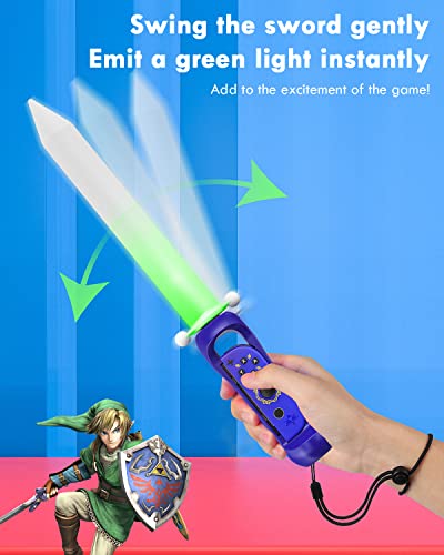 TiMOVO Agarre de Juegos Compatible con Nintendo Switch OLED/Switch Joy-Con Controlador, LED Mango en Forma de Sable de Luz, Accesorio de Mandos para la Leyenda de Zelda: Espada del Cielo - Índigo
