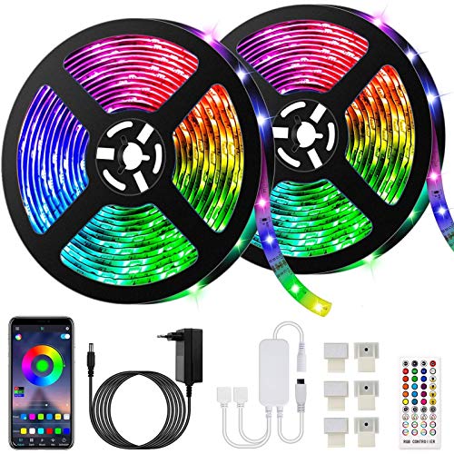 Tiras LED, Luces Led Habitación 10 Metros, Bonve pet Tiras LED RGB 5050 SMD Bluetooth Musical con IR Control Remoto 40 Teclas y APP, 16 Milliones de Colores para Decoración Cocina Fiesta Navidad