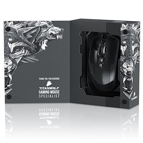 titanwolf - 10800 dpi Ratón - MMO Gaming Laser Mouse - 12 Teclas programables - LED - Mode Macro - incluidos CD de Software - diseño ergonómico - Ajuste Fin del Peso 6 x 4 g - para diestros