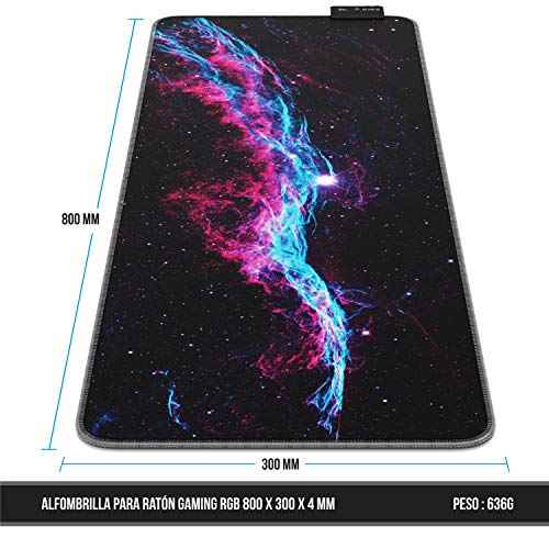 Titanwolf - Alfombrilla para ratón Gaming RGB - Mouse Pad 800 x 300 mm - LED Multicolor 7 Colores - 4 modos de efectos - Mejora precisión y velocidad - Superficie inferior de goma – Motivo Veil Nebula