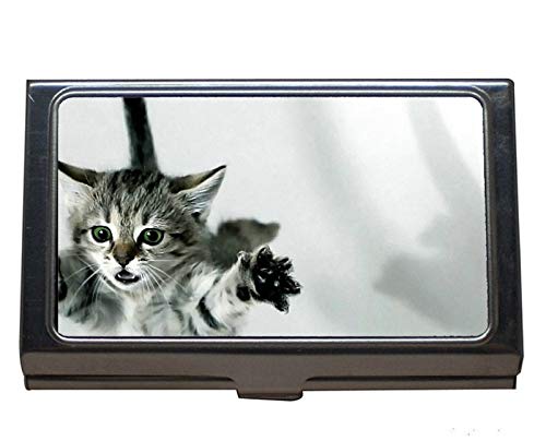 Titular de la tarjeta del nombre de la cartera Monedero de la tarjeta de crédito ID Case/Holder, Falling Kitten animal cat Tarjeta de acero inoxidable