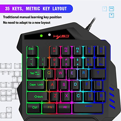 TKOOFN Teclado para Juegos con Una Mano para PS4 PS3 N-SWITCH XBox One 360 Consola, RGB LED Medio Teclado para Juegos de 35 Teclas (QWERT US Layout) Cable USB con Convertidor Integrado para Juegos