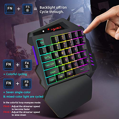 TKOOFN Teclado para Juegos con Una Mano para PS4 PS3 N-SWITCH XBox One 360 Consola, RGB LED Medio Teclado para Juegos de 35 Teclas (QWERT US Layout) Cable USB con Convertidor Integrado para Juegos