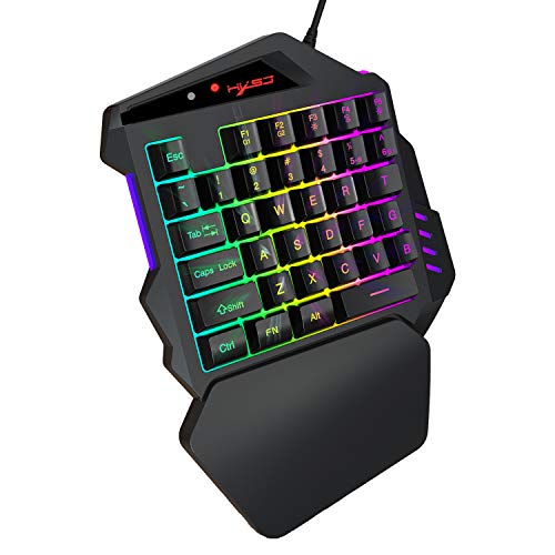 TKOOFN Teclado para Juegos con Una Mano para PS4 PS3 N-SWITCH XBox One 360 Consola, RGB LED Medio Teclado para Juegos de 35 Teclas (QWERT US Layout) Cable USB con Convertidor Integrado para Juegos