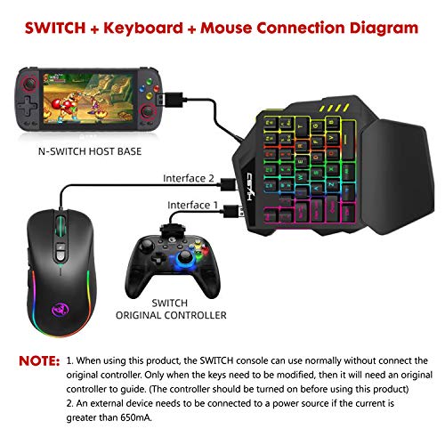 TKOOFN Teclado para Juegos con Una Mano para PS4 PS3 N-SWITCH XBox One 360 Consola, RGB LED Medio Teclado para Juegos de 35 Teclas (QWERT US Layout) Cable USB con Convertidor Integrado para Juegos