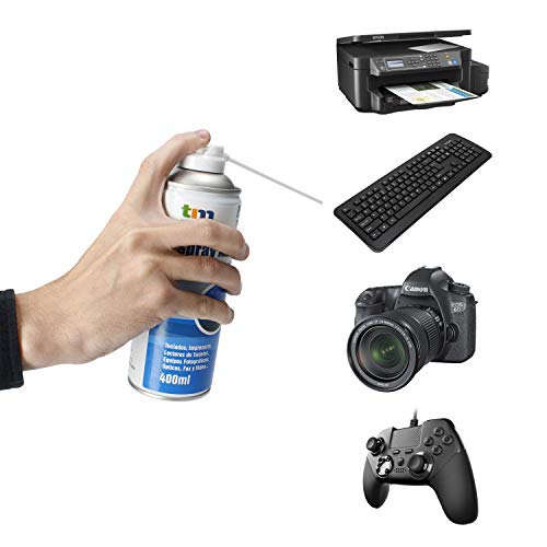 TM Electron TMCLN003 - Limpiador de gas aire comprimido para dispositivos electrónicos, teclados, cámaras, ordenadores portátiles, conexiones y otros, 400 ml, color blanco