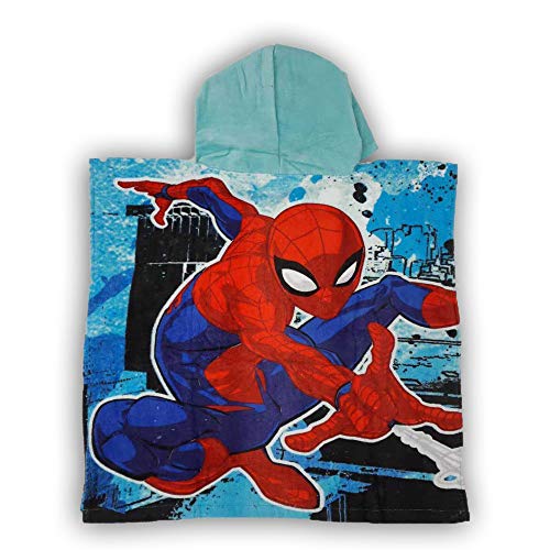 Toalla de mano de algodón, poncho con capucha, 55 x 110 cm, diseño de Spiderman, color azul