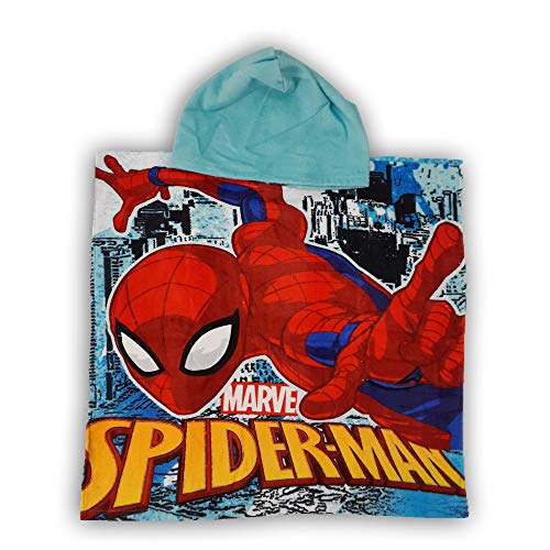 Toalla de mano de algodón, poncho con capucha, 55 x 110 cm, diseño de Spiderman, color azul