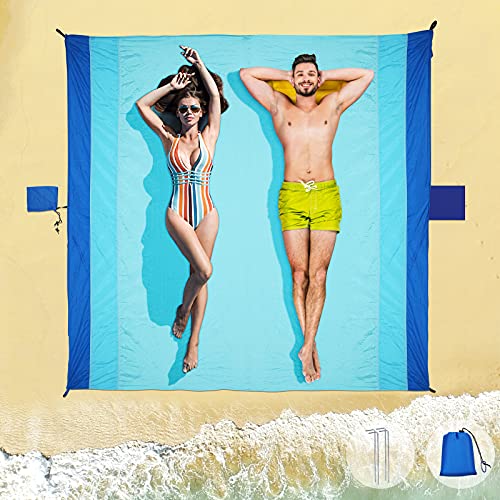 Toalla Playa Grande Esterilla Playa - Manta Picnic Impermeable 210 X 200cm Playa Accesorios Alfombra Playa Antiarena, Manta Playa Toalla Antiarena Playa con 4 Clavos Fijos para Playa, Camping, Picnic