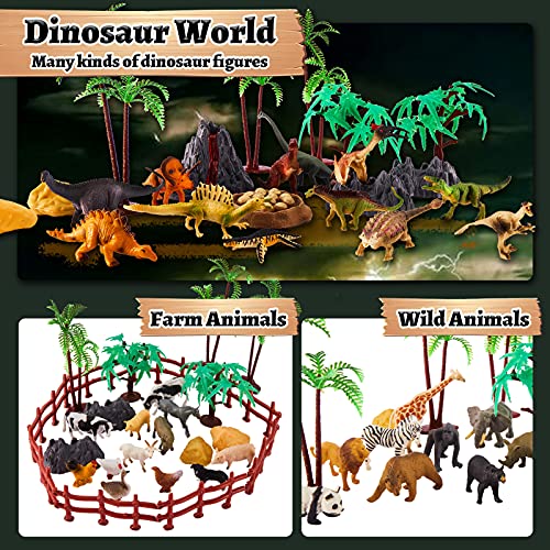 TOEY PLAY 3 en 1 Mini Animales de Juguete, 56 Piezas Figuras Animales Granja Salvajes Dinosaurios Juguetes, Educativo Regalo Niños Niñas 3 4 5 6 Años