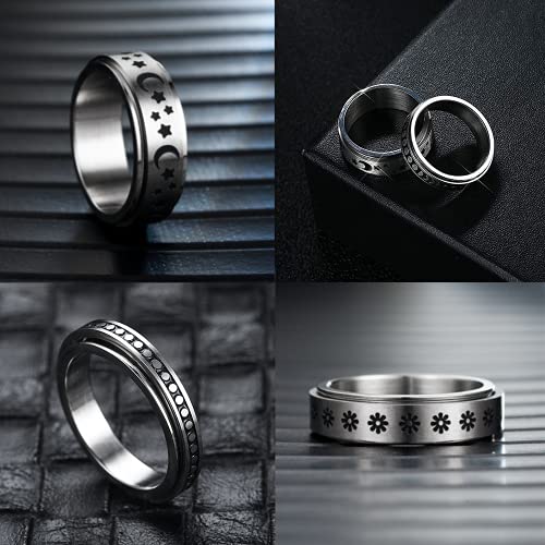 TOFBS 5 Piezas Anxiety Ring Anillos Giratorios para Mujer Juego De Anillos De Acero Inoxidable Fidget Band Triple Entrelazado Rolling Flower Moon Star Anillo Aliviar El Estrés Promesa De Boda (14)