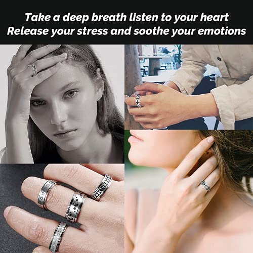 TOFBS 5 Piezas Anxiety Ring Anillos Giratorios para Mujer Juego De Anillos De Acero Inoxidable Fidget Band Triple Entrelazado Rolling Flower Moon Star Anillo Aliviar El Estrés Promesa De Boda (14)