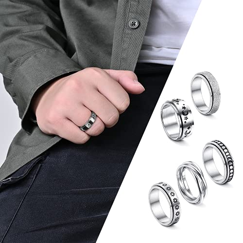 TOFBS 5 Piezas Anxiety Ring Anillos Giratorios para Mujer Juego De Anillos De Acero Inoxidable Fidget Band Triple Entrelazado Rolling Flower Moon Star Anillo Aliviar El Estrés Promesa De Boda (14)