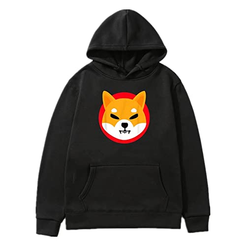 Token Crypto Shiba Inu Coin Hoodie para Hombres Mujeres Negro con Capucha