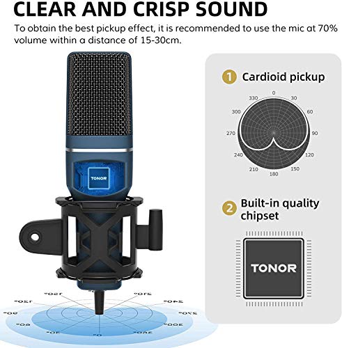 TONOR PC Micrófono de Cardioide Condensador Computadora USB Plug & Play con Soporte Trípode & Filtro Pop para Grabación Vocal, Podcasting, Transmisión, Video de Youtube para Laptop Desktop PC