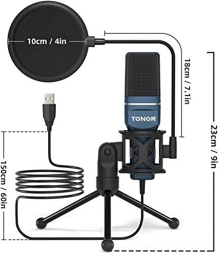 TONOR PC Micrófono de Cardioide Condensador Computadora USB Plug & Play con Soporte Trípode & Filtro Pop para Grabación Vocal, Podcasting, Transmisión, Video de Youtube para Laptop Desktop PC