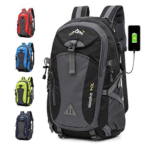 Topashe Mochila de Senderismo Cubierta Camping Deporte,Bolsa de Viaje con Carga USB, Bolsa de montañismo portátil 40L-Green_Standard Edition,Mochila Trekking Escalada