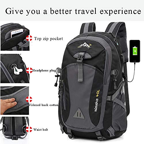 Topashe Mochila de Senderismo Cubierta Camping Deporte,Bolsa de Viaje con Carga USB, Bolsa de montañismo portátil 40L-Green_Standard Edition,Mochila Trekking Escalada