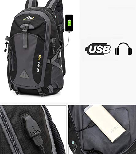 Topashe Mochila de Senderismo Cubierta Camping Deporte,Bolsa de Viaje con Carga USB, Bolsa de montañismo portátil 40L-Green_Standard Edition,Mochila Trekking Escalada