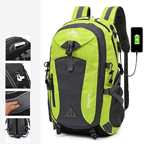Topashe Mochila de Senderismo Cubierta Camping Deporte,Bolsa de Viaje con Carga USB, Bolsa de montañismo portátil 40L-Green_Standard Edition,Mochila Trekking Escalada