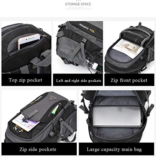 Topashe Mochila de Senderismo Cubierta Camping Deporte,Bolsa de Viaje con Carga USB, Bolsa de montañismo portátil 40L-Green_Standard Edition,Mochila Trekking Escalada