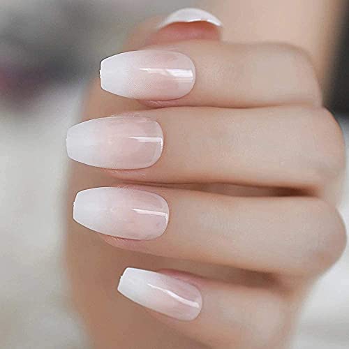 TOPNIU Juego de uñas Artificiales 24 unids Rosa Desnudo Blanco Bailarina francés ataúd Falso uñas Degradado manicura Natural Prensa sobre Clavos Falsos Tips Daily Office Finger Wear