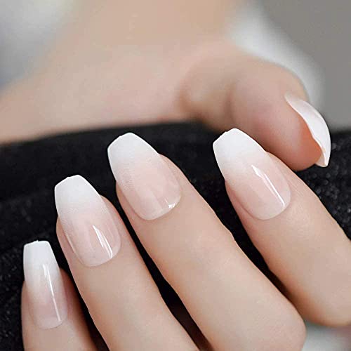TOPNIU Juego de uñas Artificiales 24 unids Rosa Desnudo Blanco Bailarina francés ataúd Falso uñas Degradado manicura Natural Prensa sobre Clavos Falsos Tips Daily Office Finger Wear