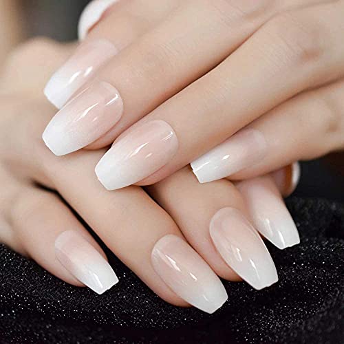 TOPNIU Juego de uñas Artificiales 24 unids Rosa Desnudo Blanco Bailarina francés ataúd Falso uñas Degradado manicura Natural Prensa sobre Clavos Falsos Tips Daily Office Finger Wear