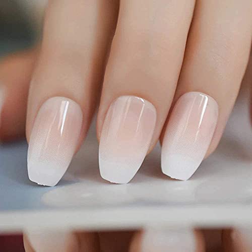 TOPNIU Juego de uñas Artificiales 24 unids Rosa Desnudo Blanco Bailarina francés ataúd Falso uñas Degradado manicura Natural Prensa sobre Clavos Falsos Tips Daily Office Finger Wear