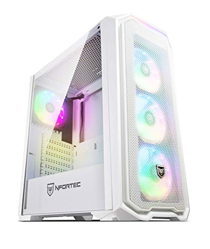 Torre Gaming Nfortec Krater para PC con Cristal Templado y 4 Ventiladores RGB de 120mm incluidos (compatible con placas base de Gigabyte, Asus y MSI) Color Blanco