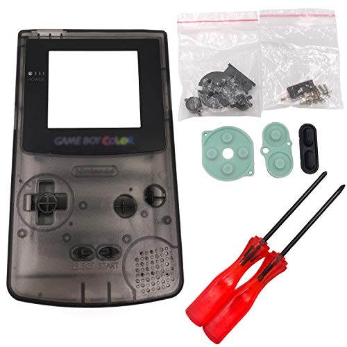Totento Cubierta Completa de la Carcasa de la Carcasa Piezas de Repuesto con Destornillador para Nintendo Gameboy Color, GBC (Transparente Negro)