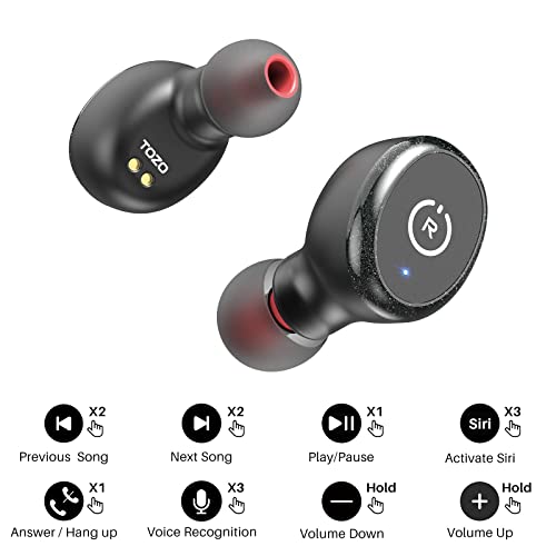TOZO T10 Auriculares Bluetooth IPX8 Impermeable Bluetooth 5.0 Auriculares In Ear con Estuche de Carga y micrófono Integrado, Sonido Premium con Graves Profundos para Correr y Hacer Deporte Negro