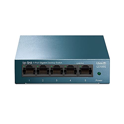 TP-Link LS105G - Switch Ethernet 5 Puertos (10/100/1000Mbps), Switch Gigabit, Switch WiFi, Carcasa metálica, Ultraligero, Super disipación de Calor, QoS, Ahorro de Energía, Silencioso, No Gestionado